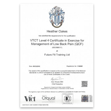 VTCT - Level 4 - Exercise For Management Of Low Back Pain (QCF)